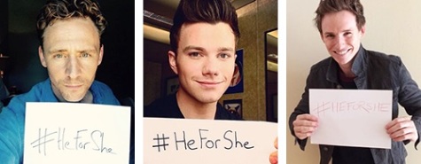 Tom Hiddleston, Chris Colfer, Eddie Redmayne supporting the HeforShe campaign