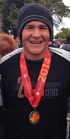 Garrett O'Keefe after finishing the Twin Cities Marathon